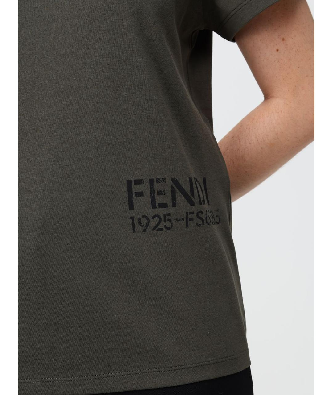 FENDI Хаки хлопковая футболка, фото 5