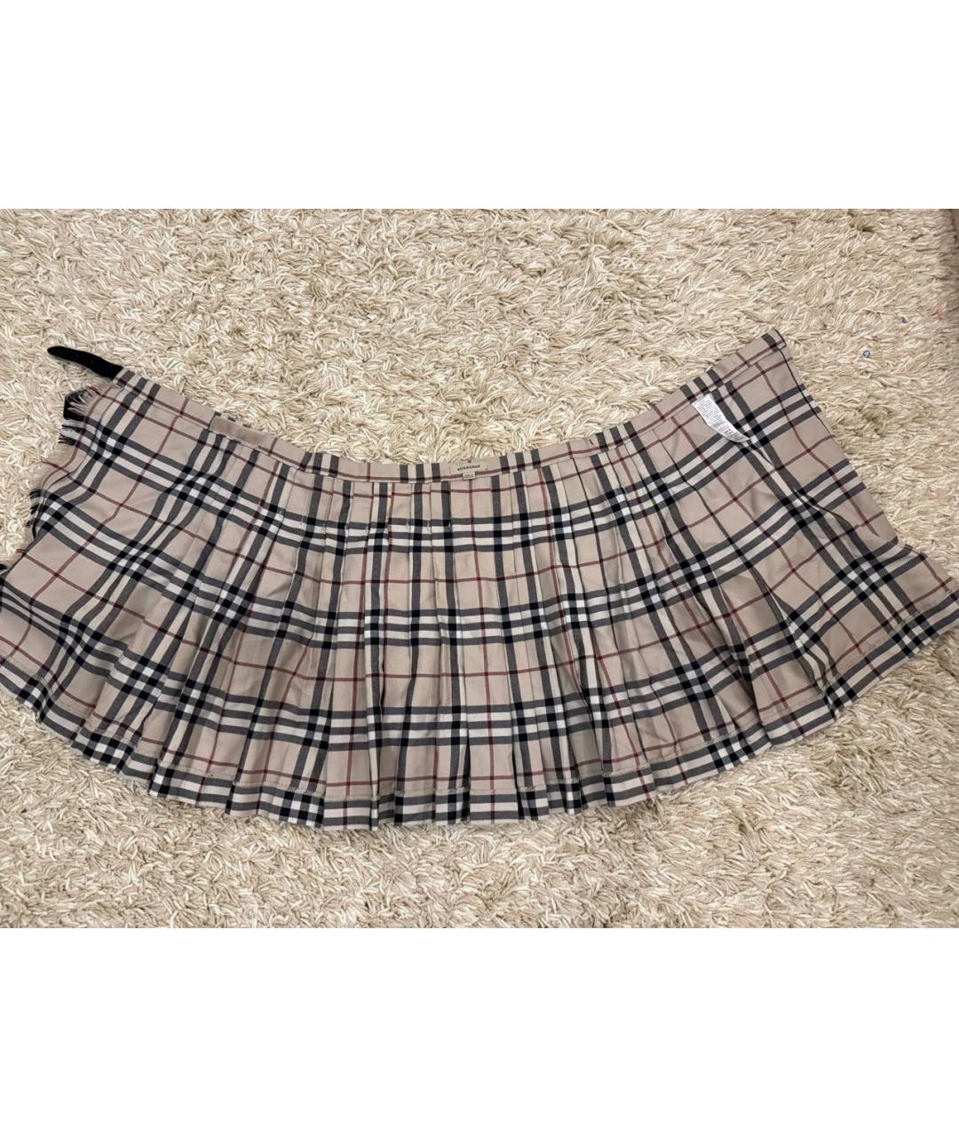 BURBERRY Бежевая шерстяная юбка мини, фото 3