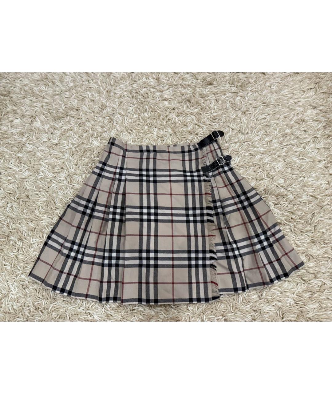 BURBERRY Бежевая шерстяная юбка мини, фото 5