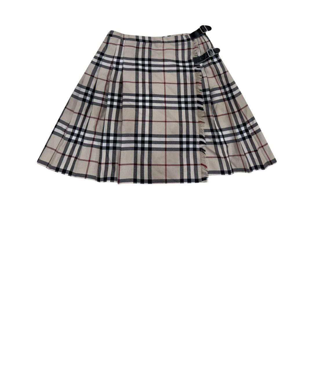 BURBERRY Бежевая шерстяная юбка мини, фото 1