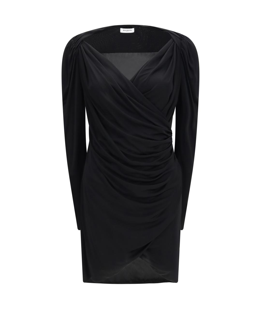 BALMAIN Черное вискозное коктейльное платье, фото 1