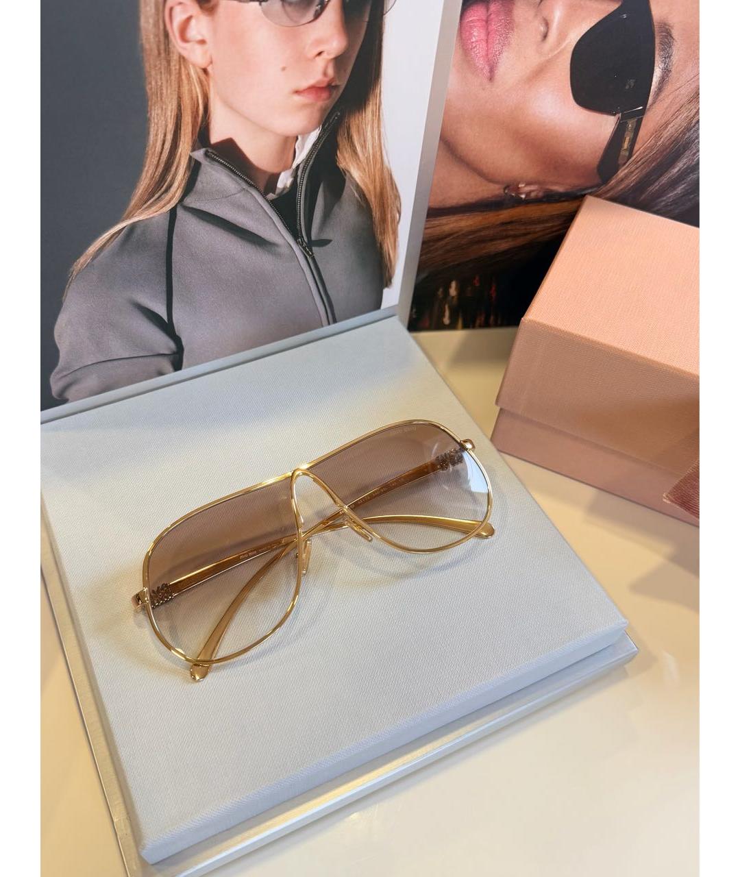 MIU MIU Золотые металлические солнцезащитные очки, фото 5