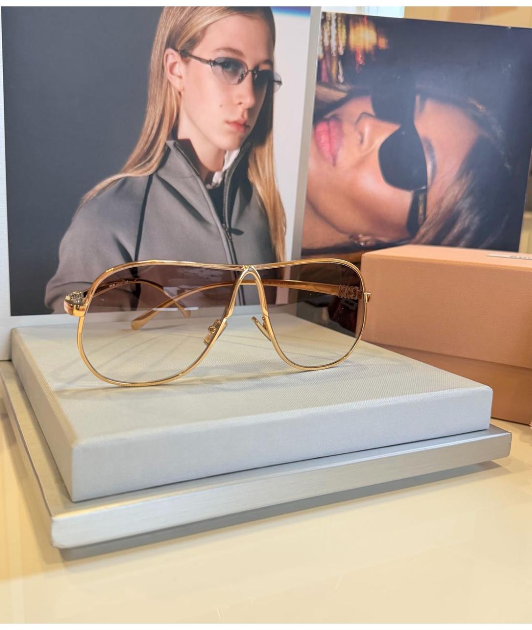 MIU MIU Золотые металлические солнцезащитные очки, фото 6