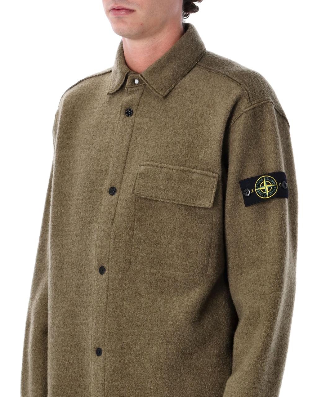 STONE ISLAND Хаки шерстяная кэжуал рубашка, фото 3