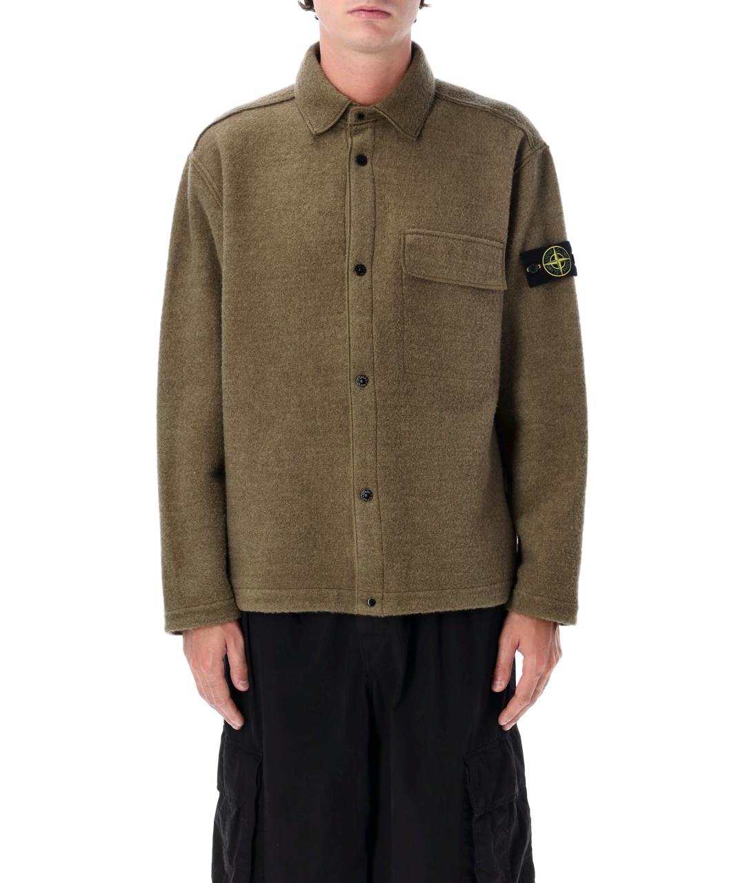 STONE ISLAND Хаки шерстяная кэжуал рубашка, фото 4
