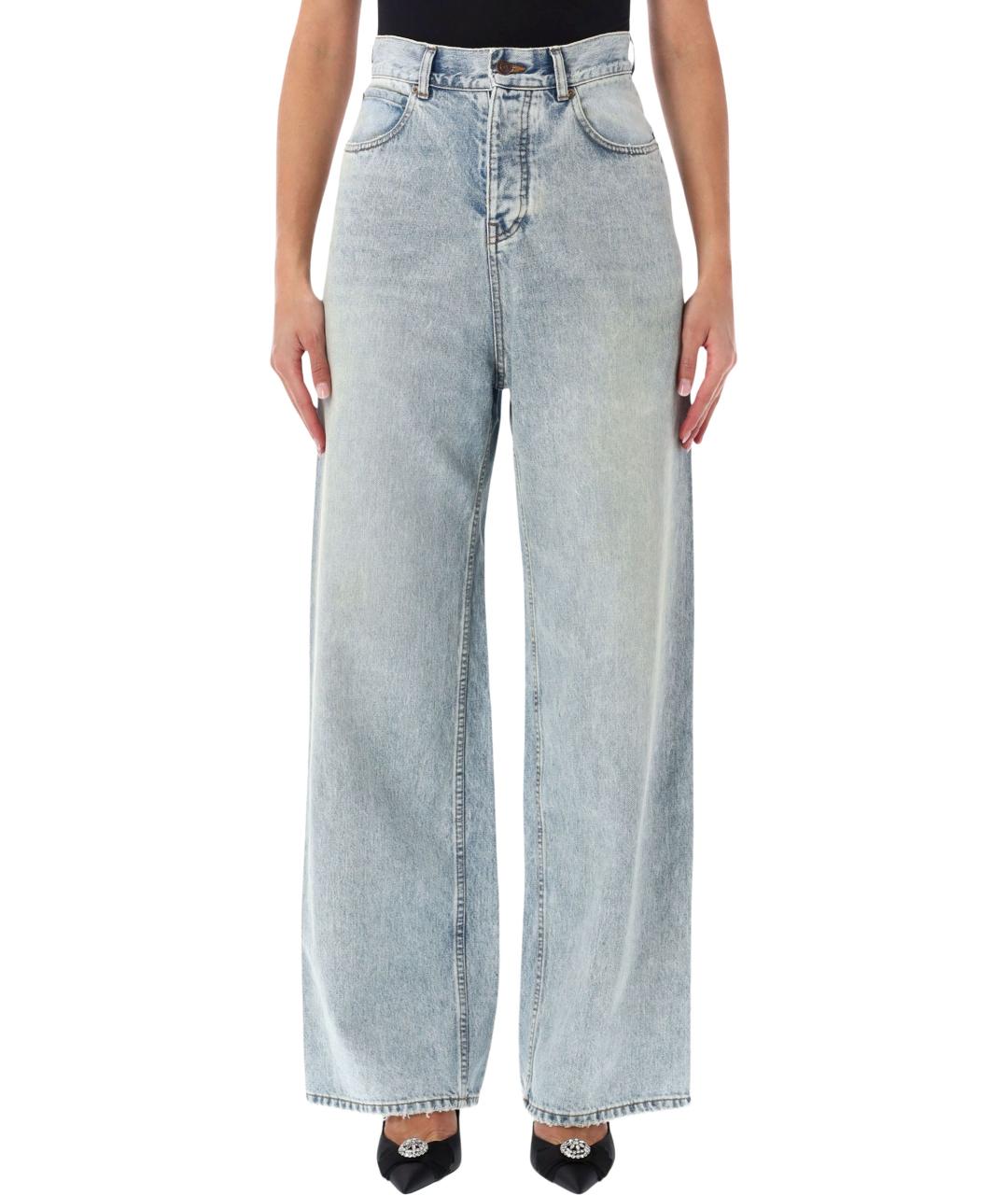 BALENCIAGA Голубые хлопковые прямые джинсы, фото 1