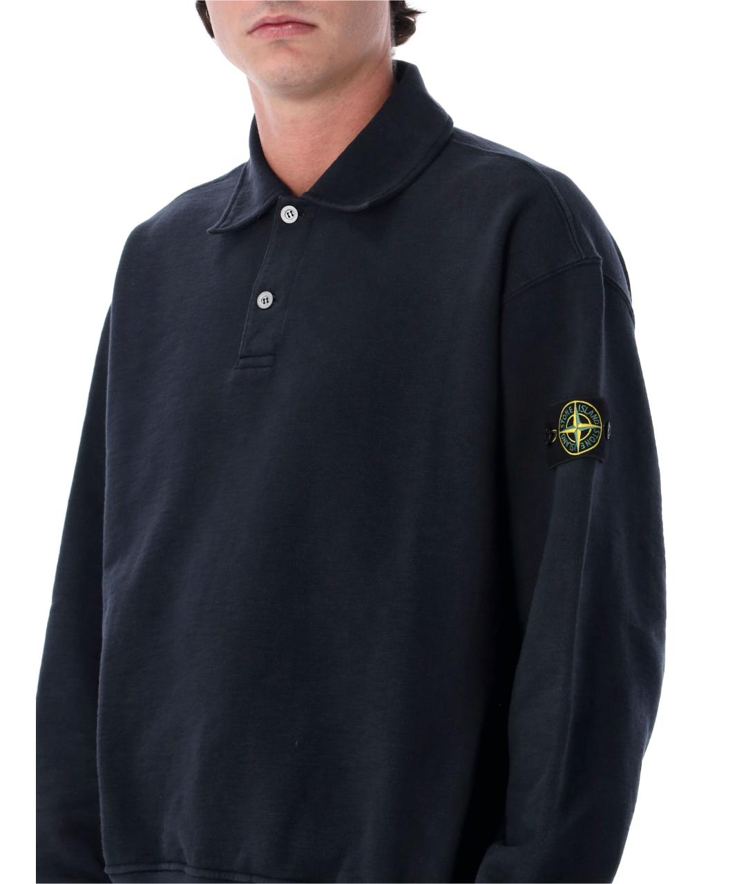 STONE ISLAND Темно-синее хлопковое поло с длинным рукавом, фото 4
