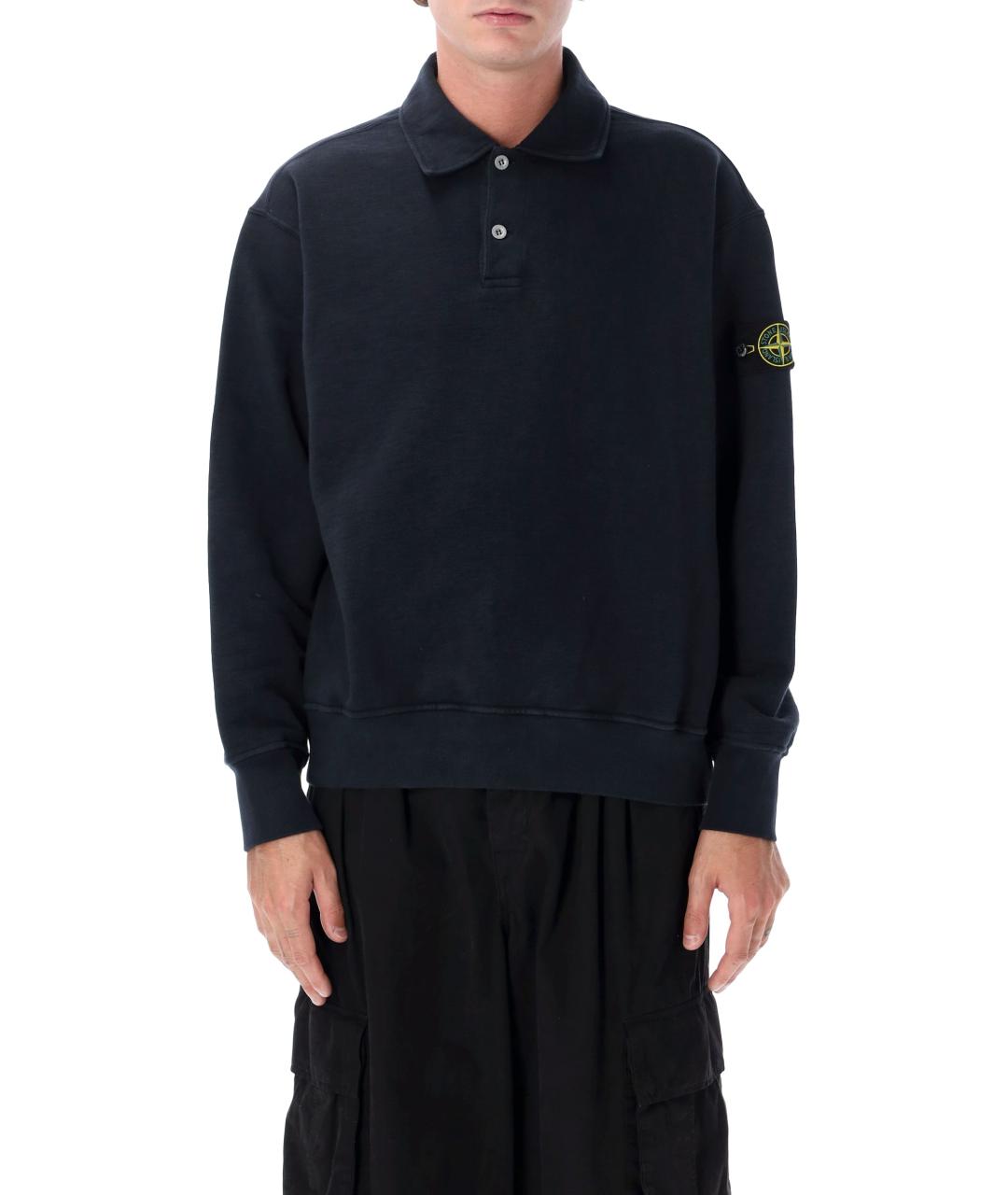 STONE ISLAND Темно-синее хлопковое поло с длинным рукавом, фото 2