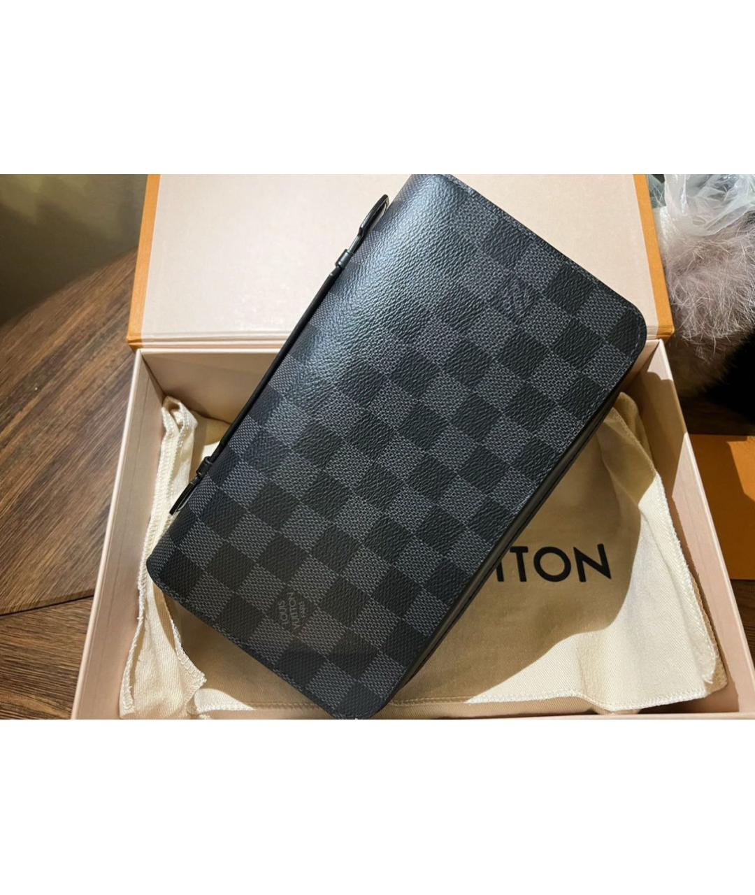 LOUIS VUITTON Серый кожаный кошелек, фото 3