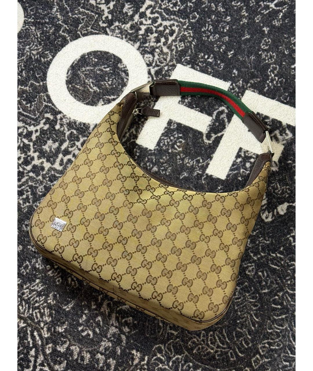 GUCCI Бежевая тканевая сумка с короткими ручками, фото 2