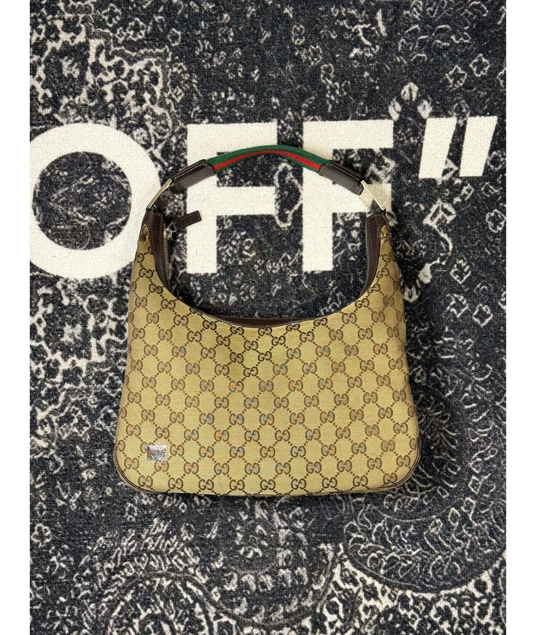 GUCCI Бежевая тканевая сумка с короткими ручками, фото 8