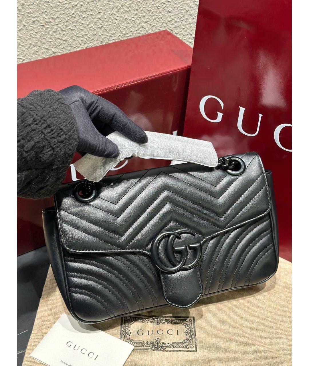 GUCCI Черная кожаная сумка через плечо, фото 2