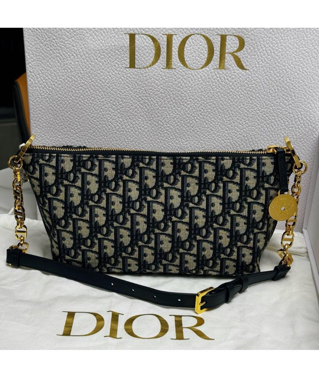 CHRISTIAN DIOR Синяя жаккардовая сумка с короткими ручками, фото 3