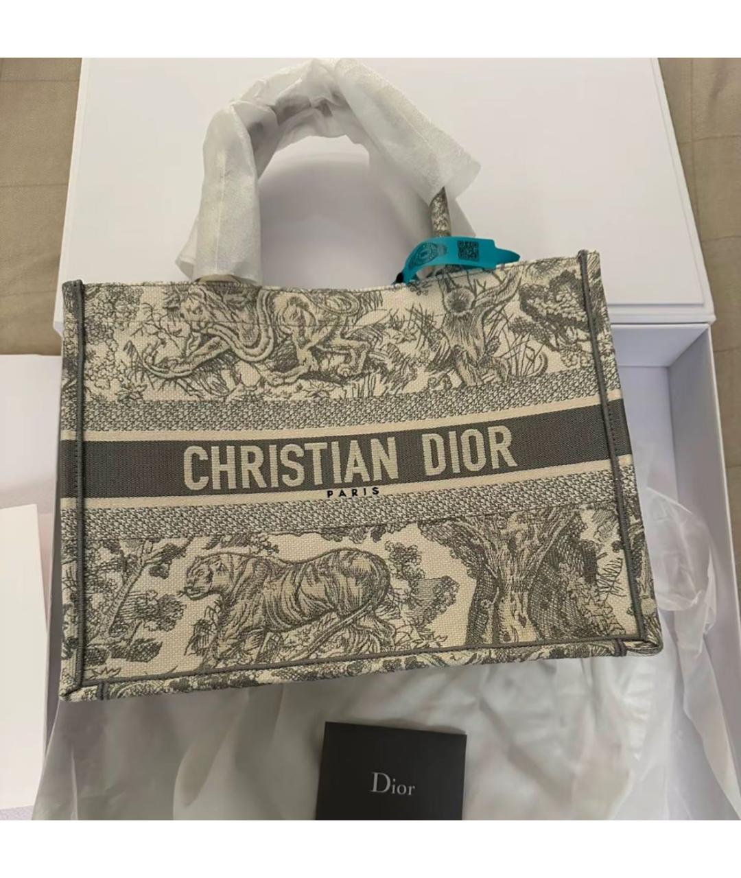 CHRISTIAN DIOR Серая жаккардовая сумка тоут, фото 4