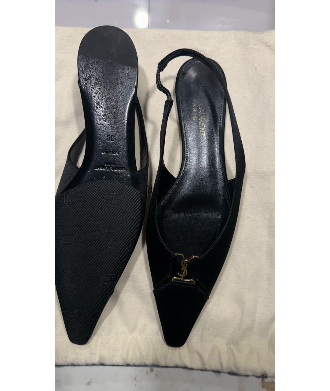 SAINT LAURENT Черные текстильные лодочки на низком каблуке, фото 2
