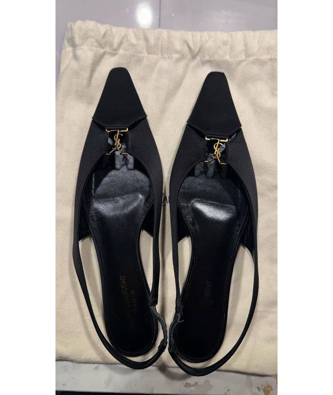 SAINT LAURENT Черные текстильные лодочки на низком каблуке, фото 6