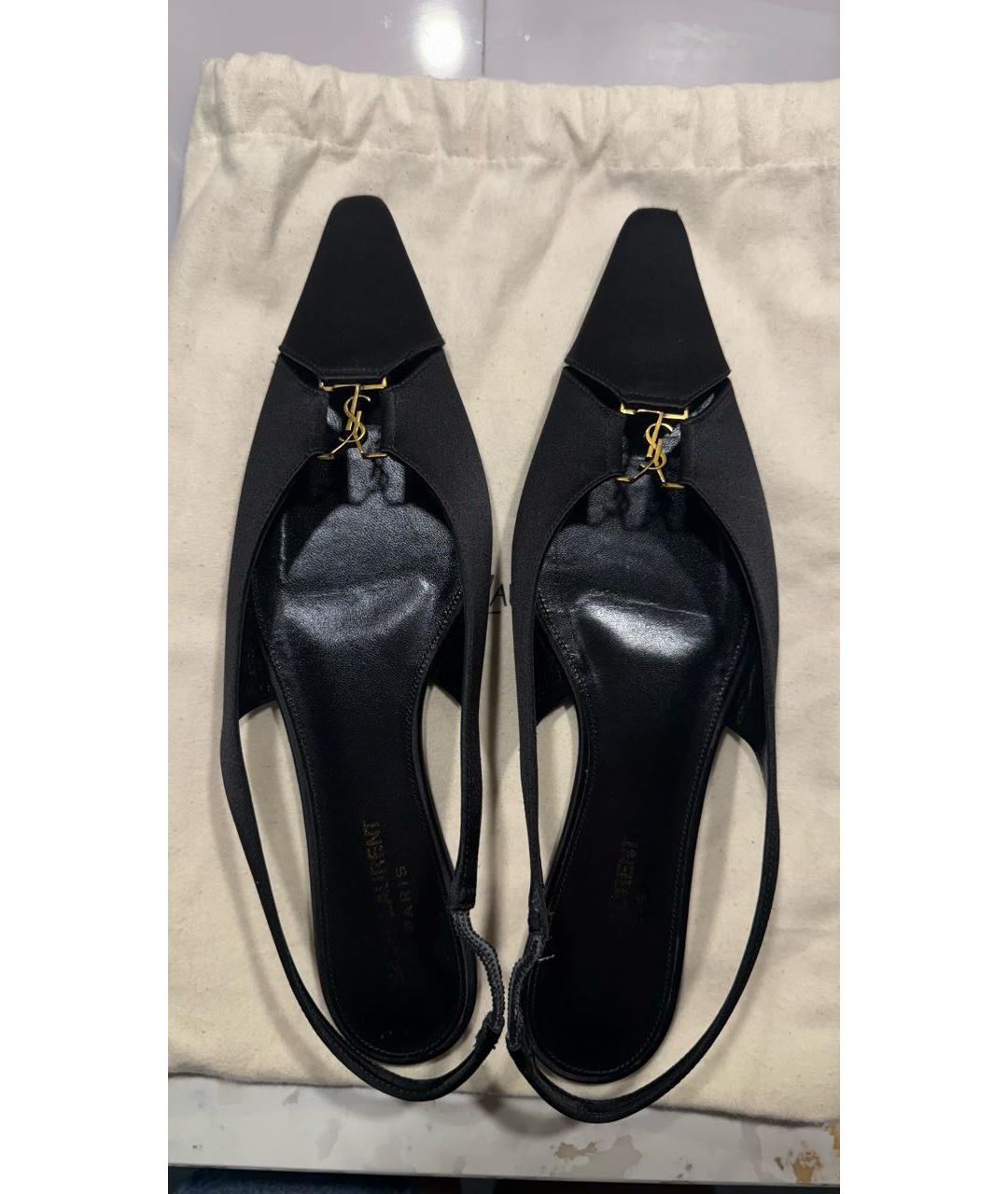 SAINT LAURENT Черные текстильные лодочки на низком каблуке, фото 5