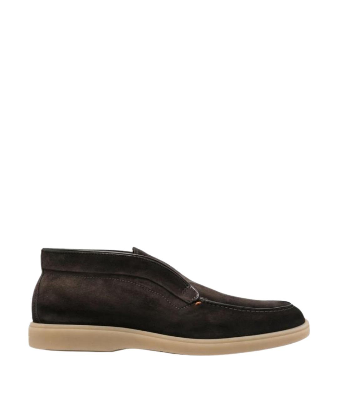 SANTONI Коричневые кожаные низкие кроссовки / кеды, фото 1