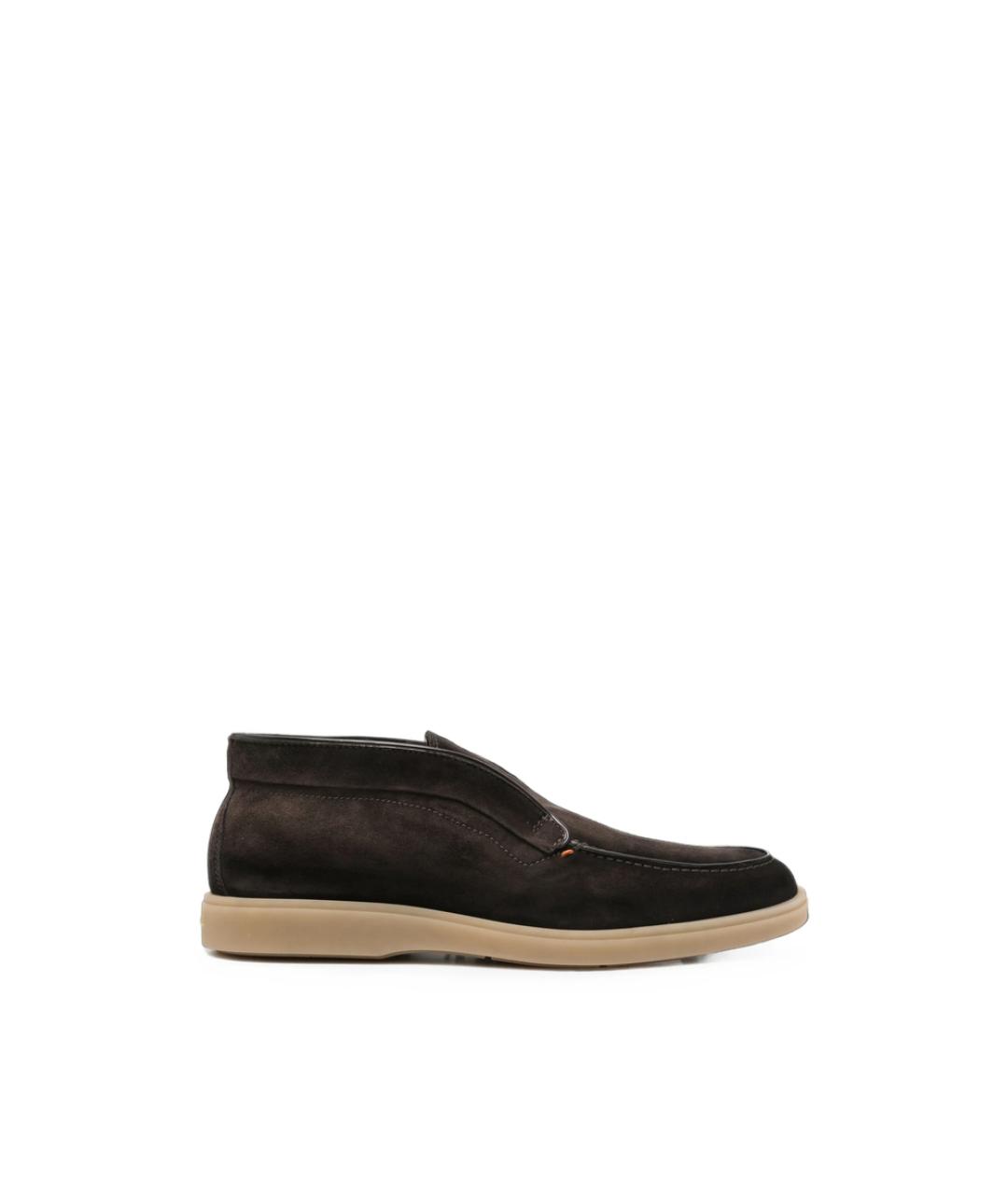 SANTONI Коричневые кожаные низкие кроссовки / кеды, фото 3