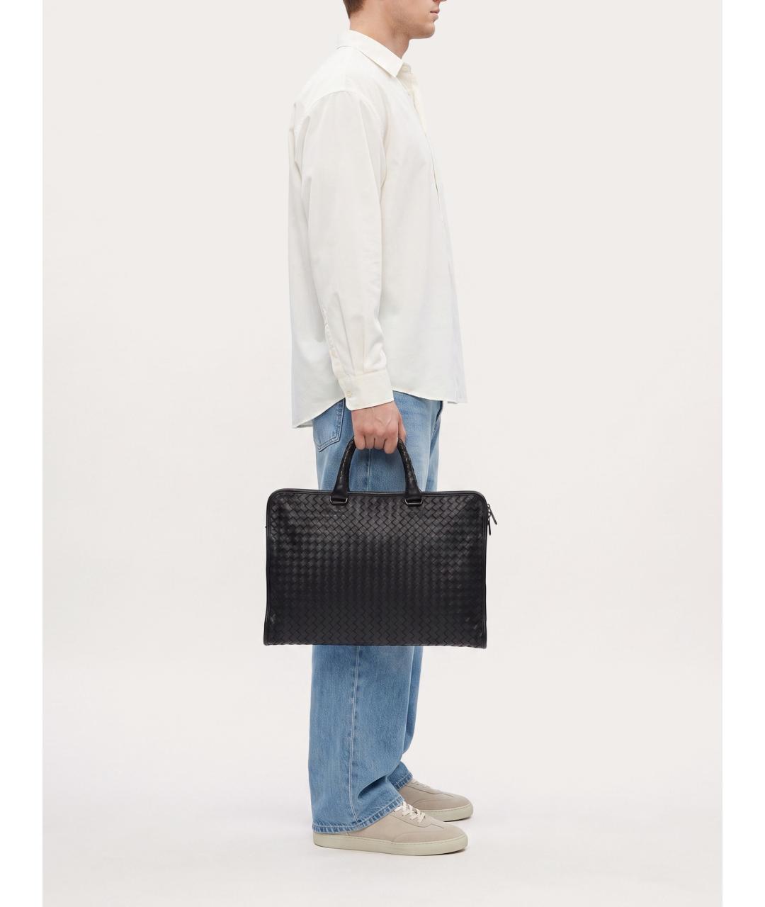 BOTTEGA VENETA Черный кожаный портфель, фото 8