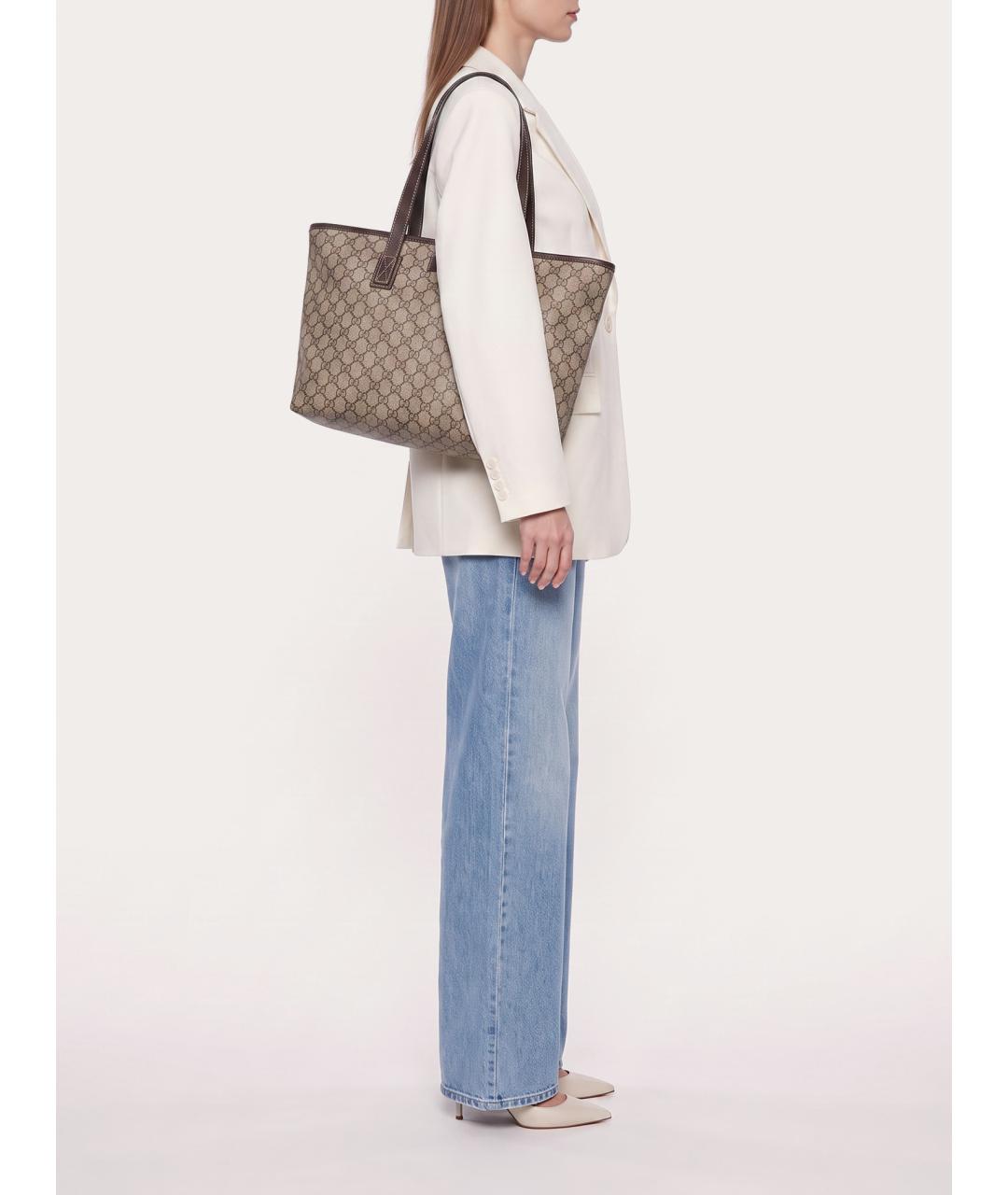 GUCCI Бежевая кожаная сумка тоут, фото 8