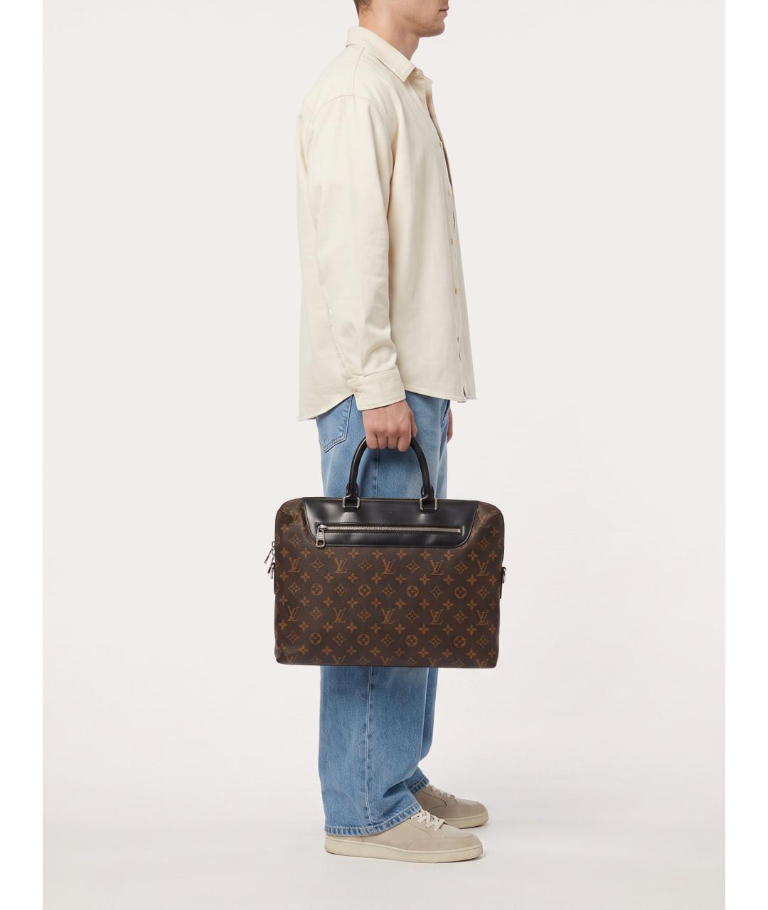 LOUIS VUITTON Коричневый кожаный портфель, фото 8