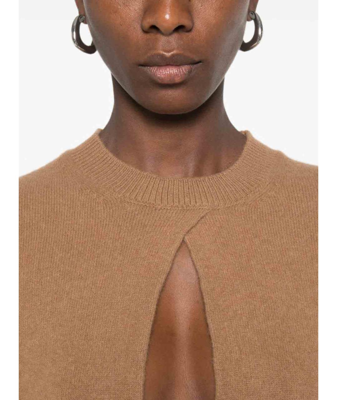 ELISABETTA FRANCHI Коричневое шерстяное повседневное платье, фото 2