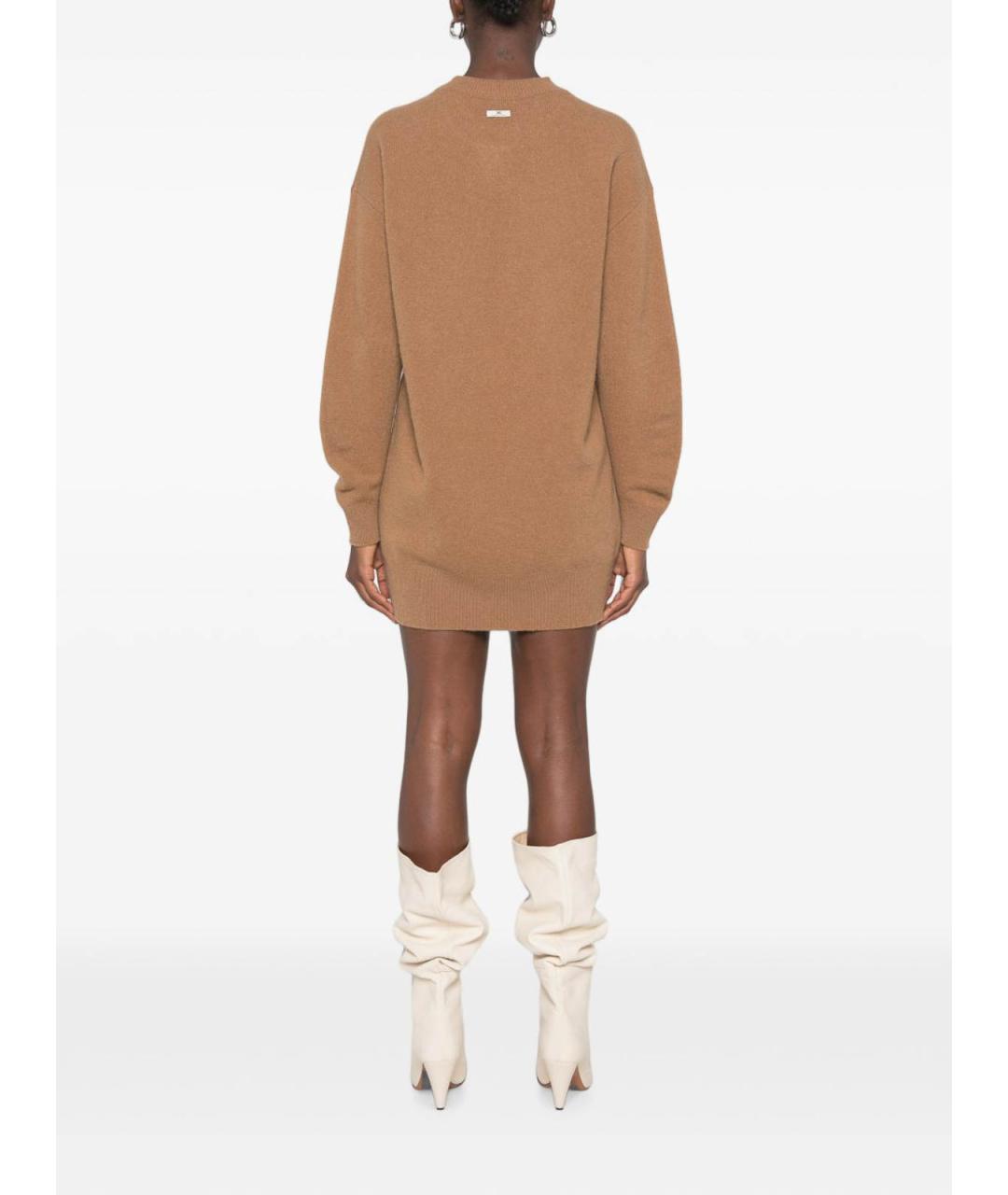 ELISABETTA FRANCHI Коричневое шерстяное повседневное платье, фото 3