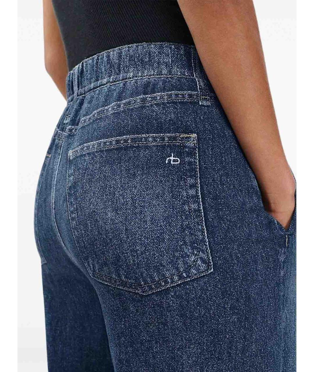 RAG & BONE Голубые хлопковые прямые джинсы, фото 4