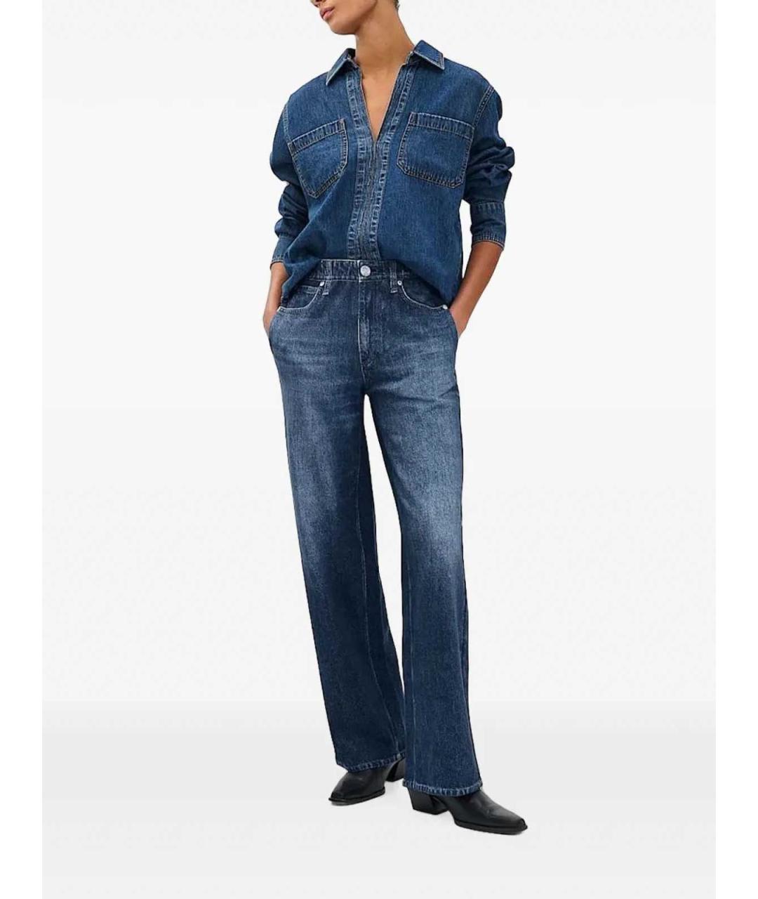 RAG & BONE Голубые хлопковые прямые джинсы, фото 2