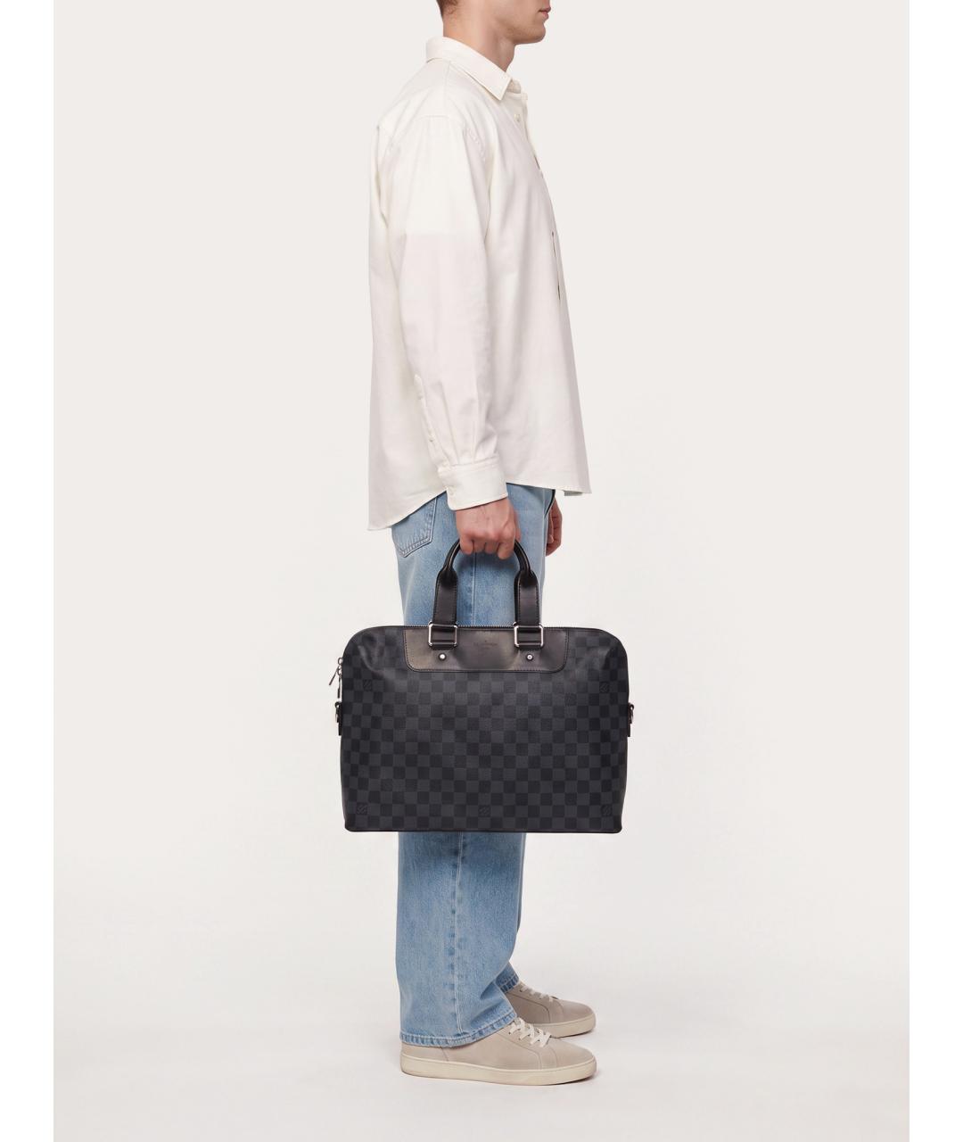 LOUIS VUITTON Черный кожаный портфель, фото 8