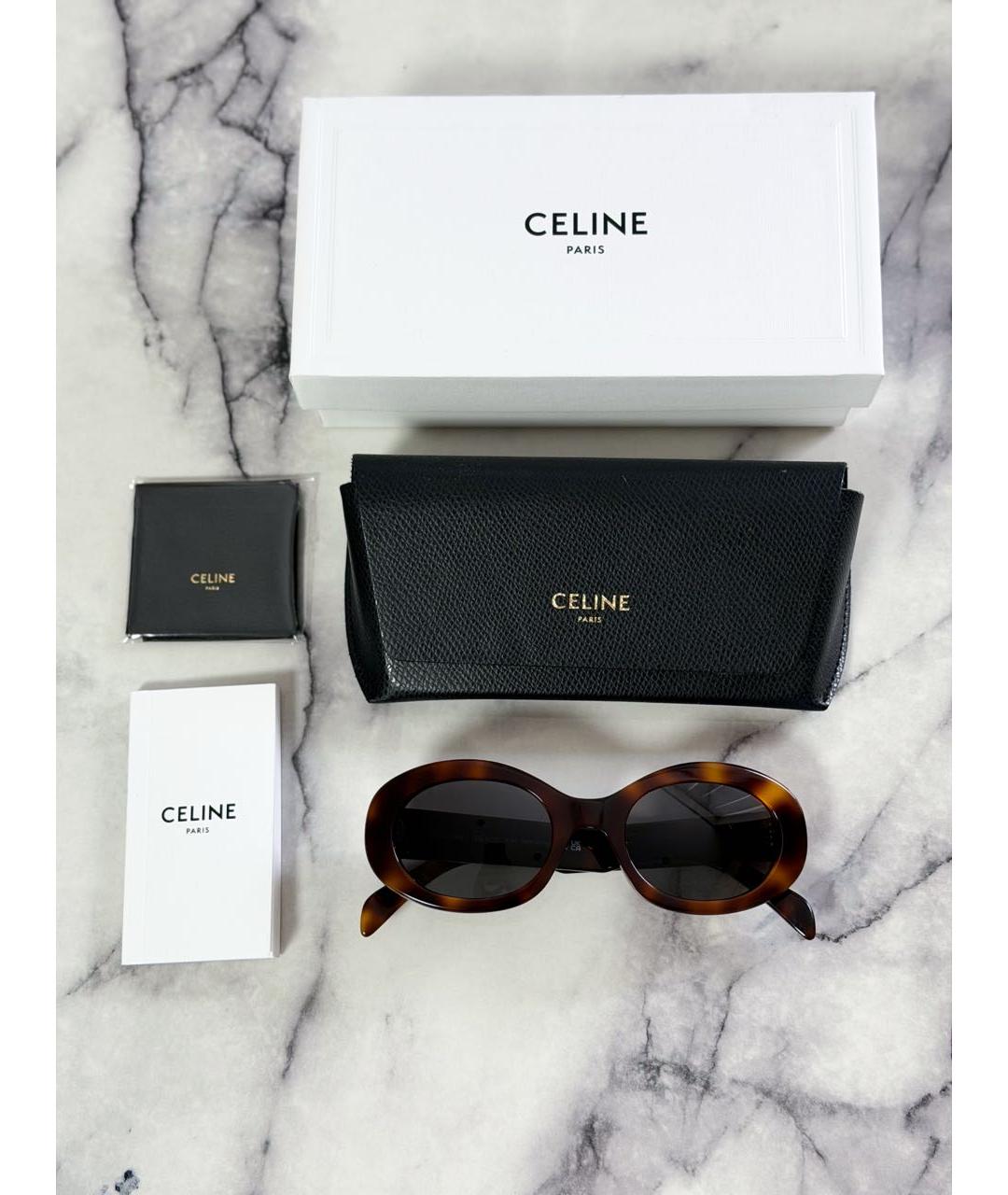 CELINE Коричневые пластиковые солнцезащитные очки, фото 2