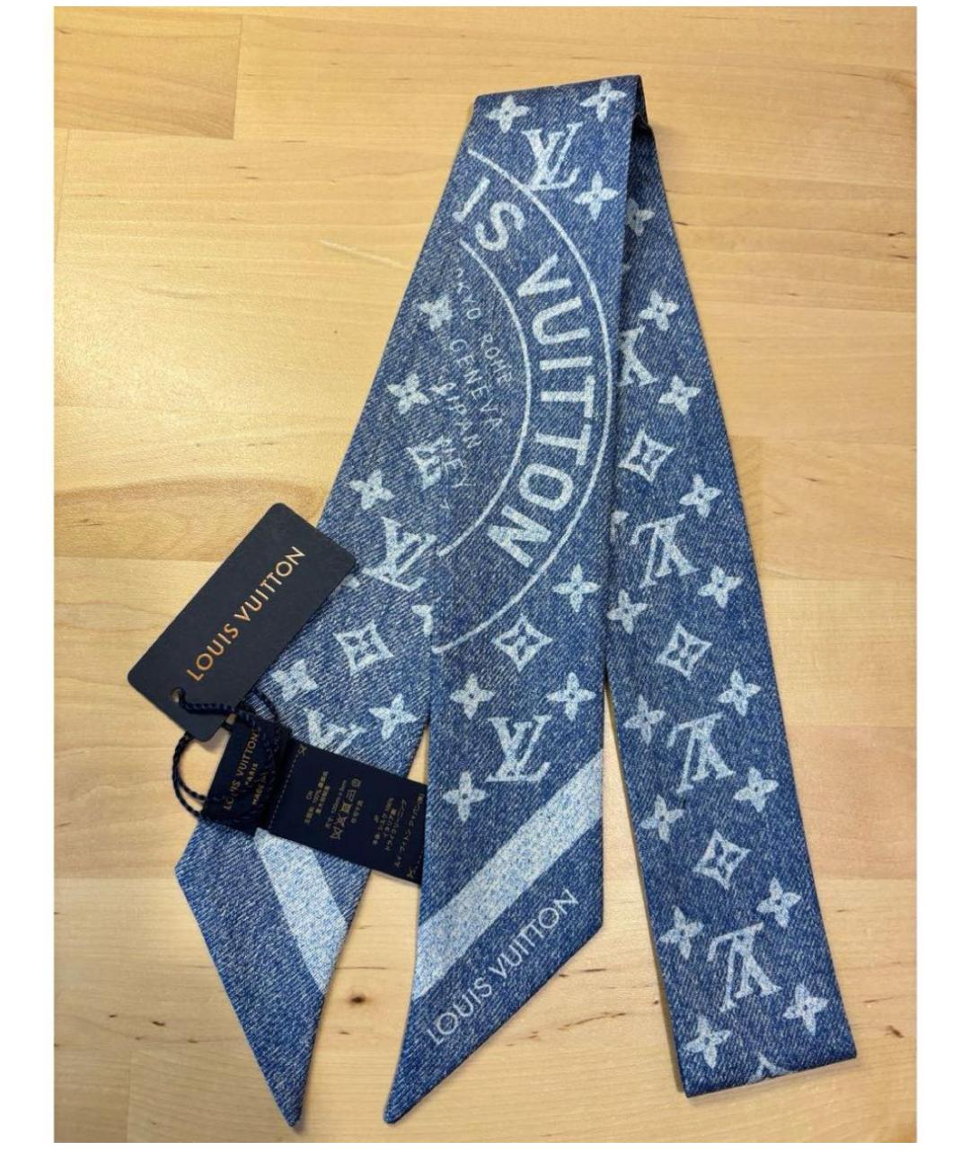 LOUIS VUITTON Синий шелковый шарф, фото 3