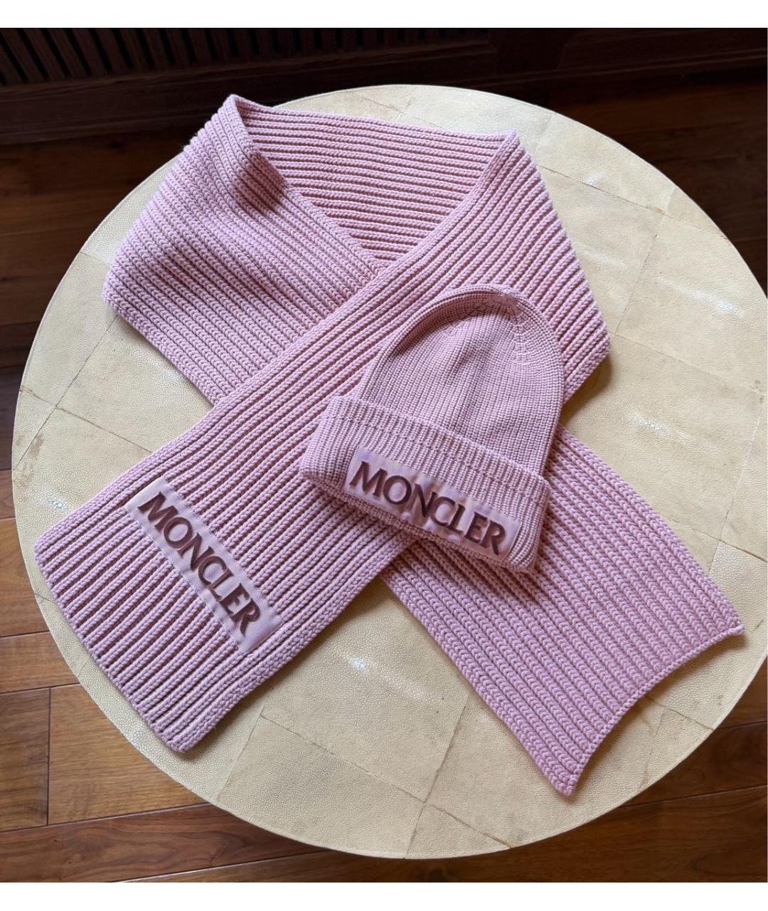 MONCLER Розовый шерстяной шарф, фото 4