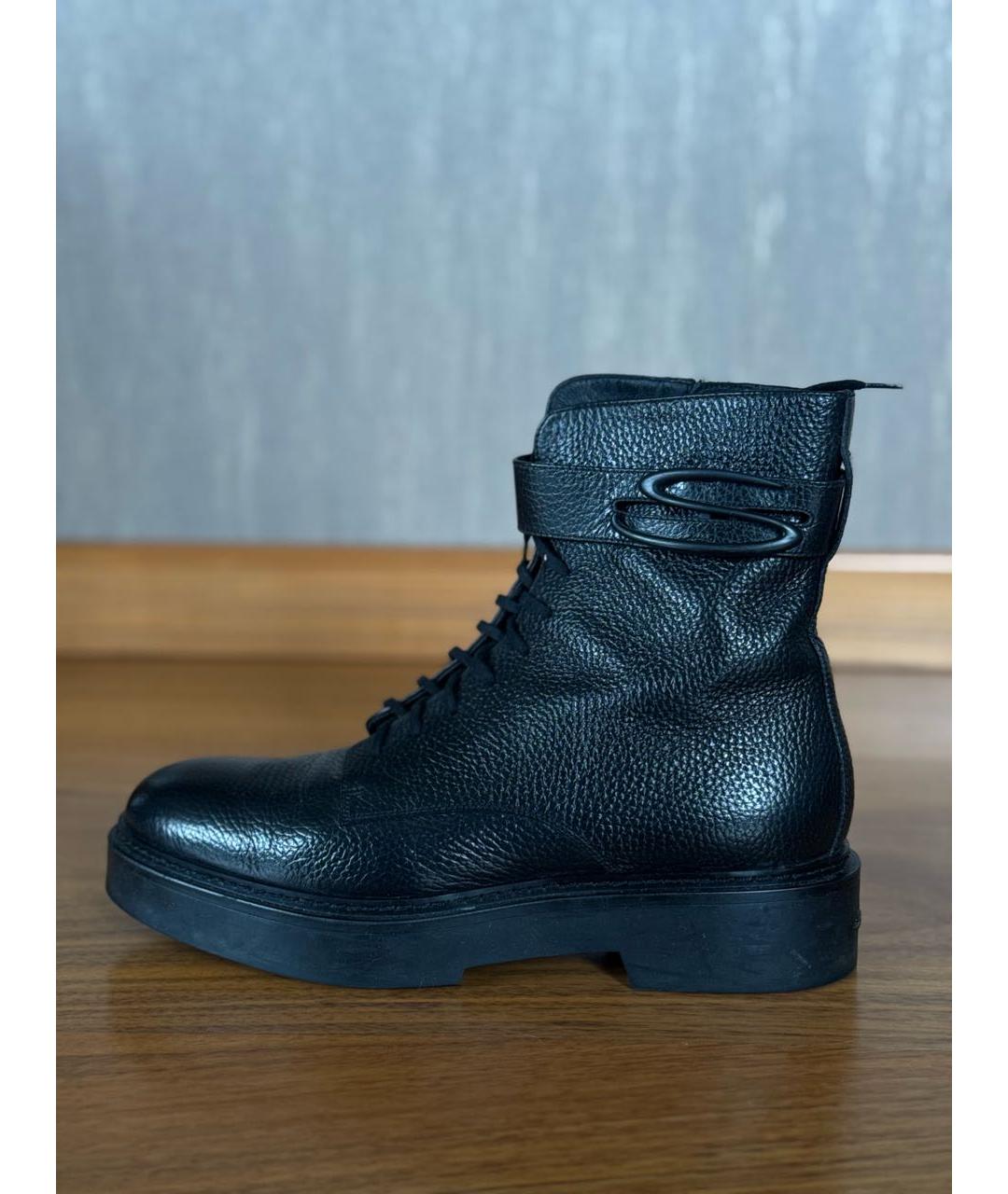 SANTONI Черные кожаные ботинки, фото 9