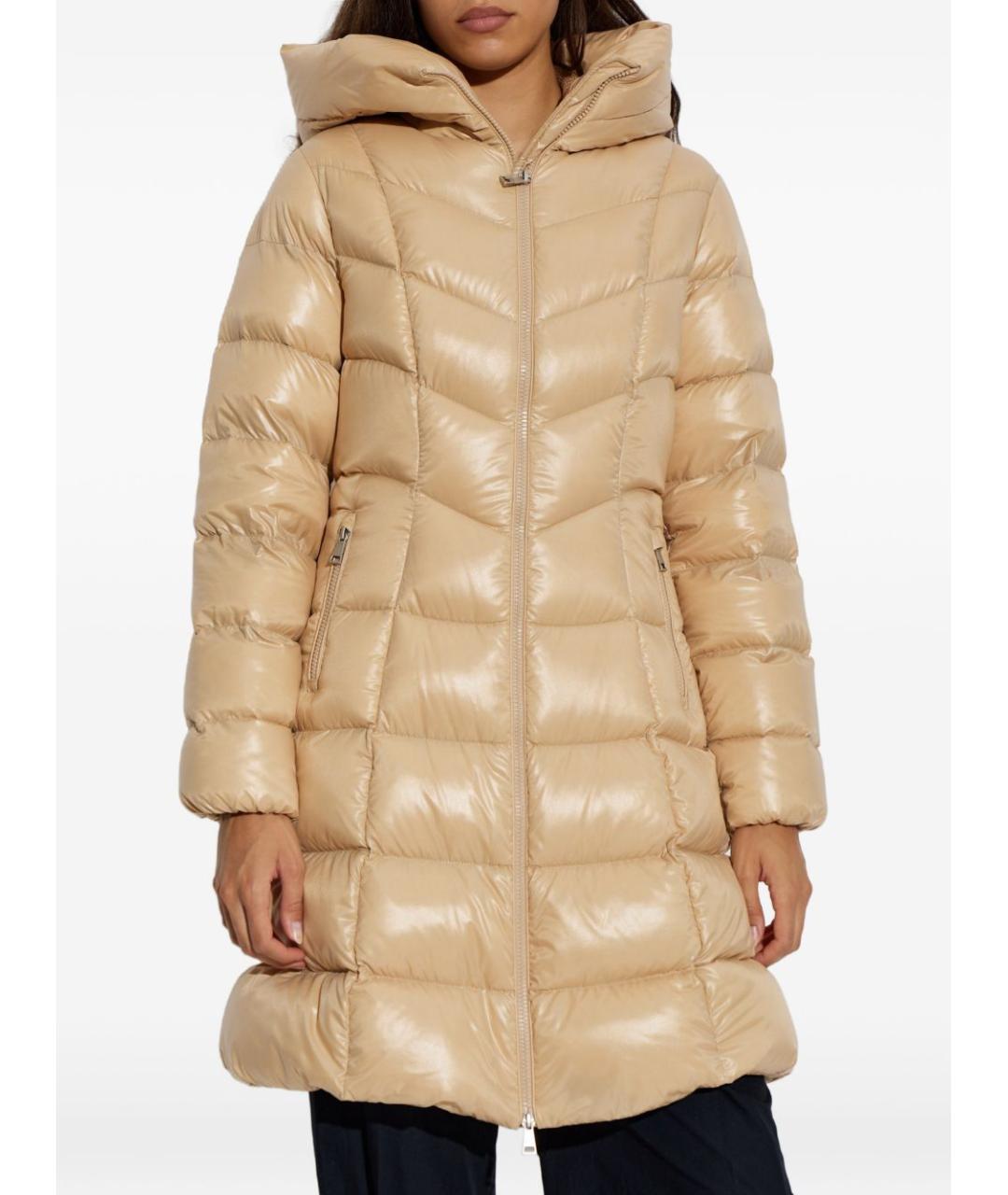 MONCLER Бежевый полиамидовый пуховик, фото 5