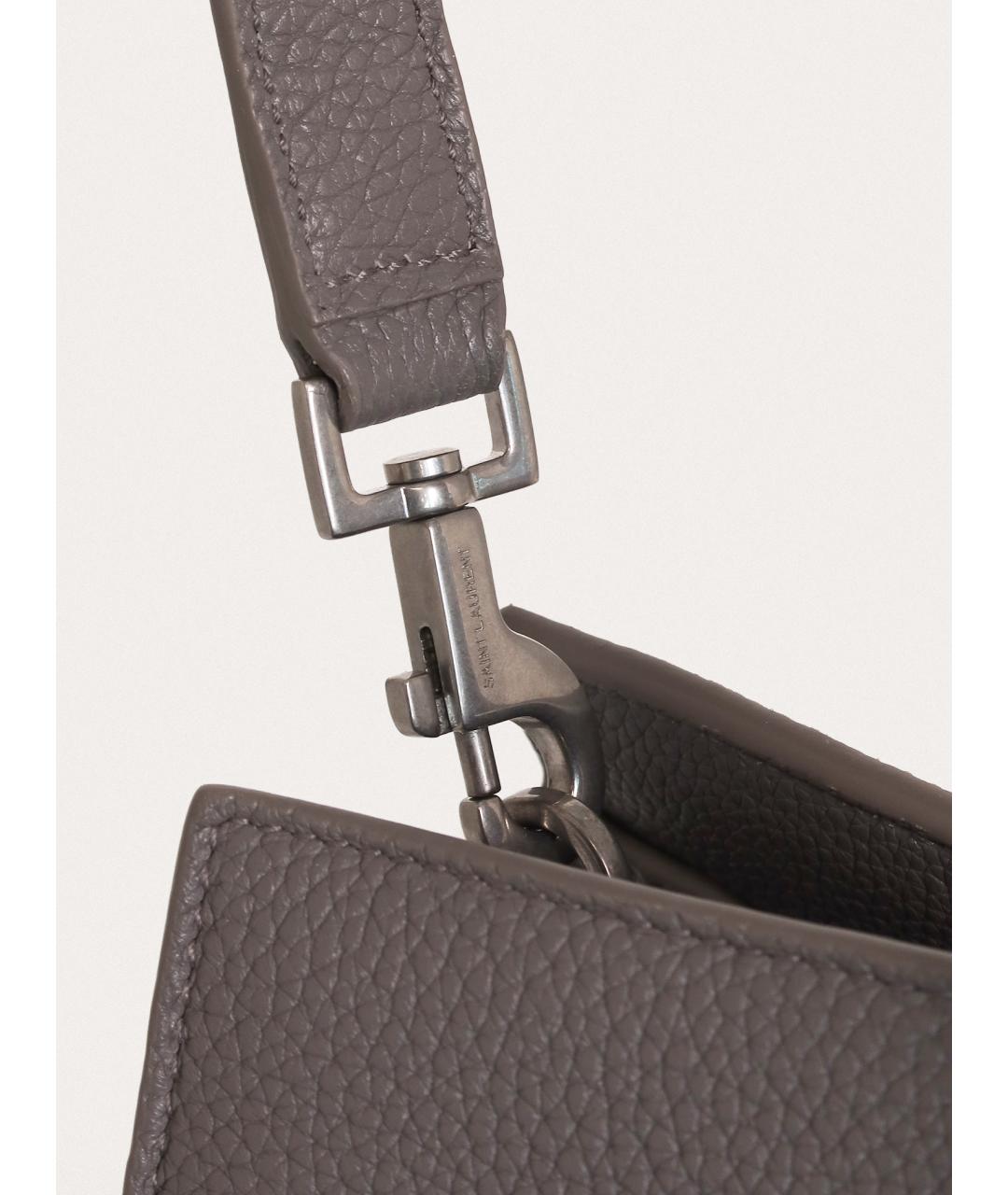 SAINT LAURENT Серая кожаная сумка тоут, фото 5