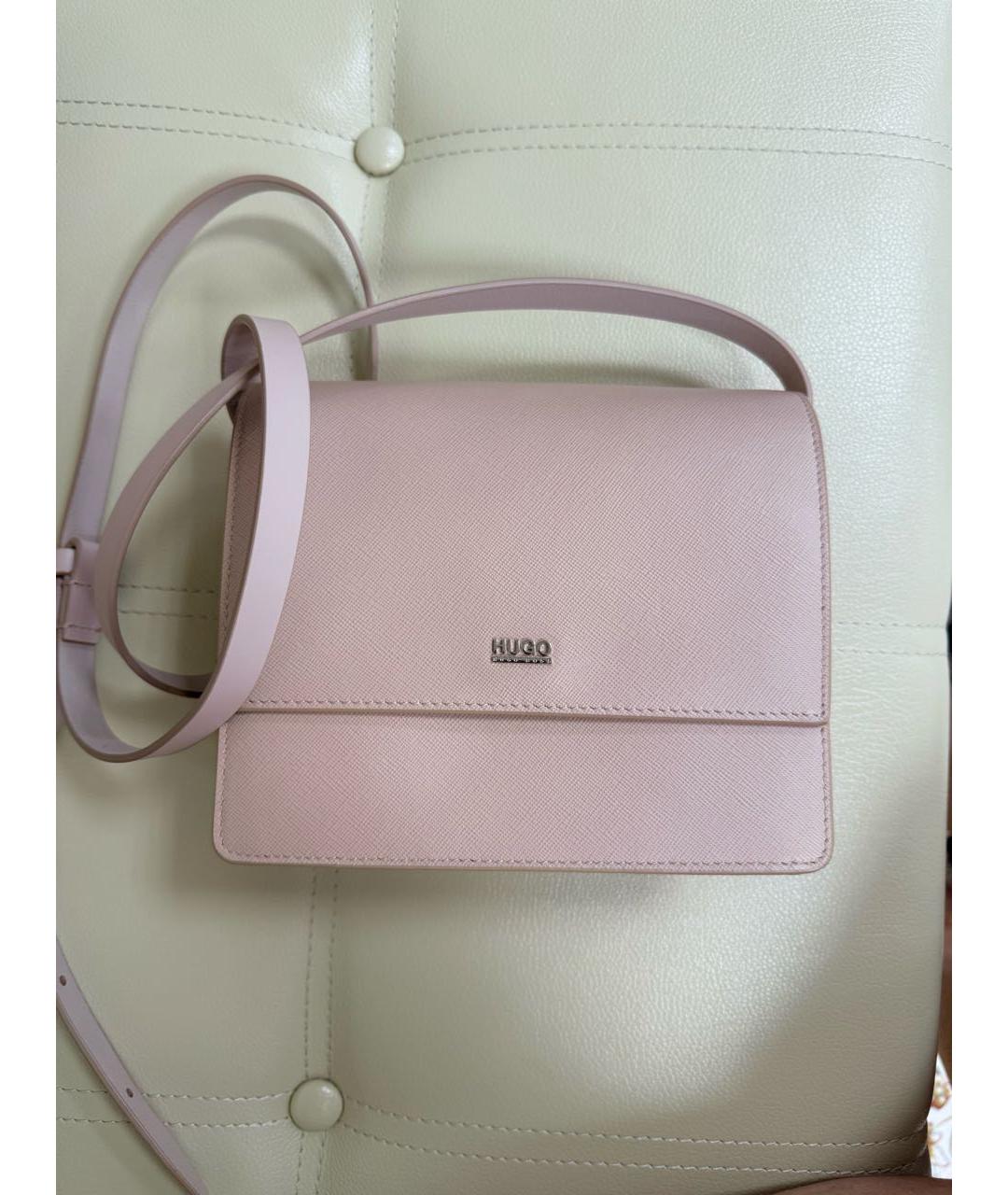 HUGO BOSS Розовая кожаная сумка через плечо, фото 6