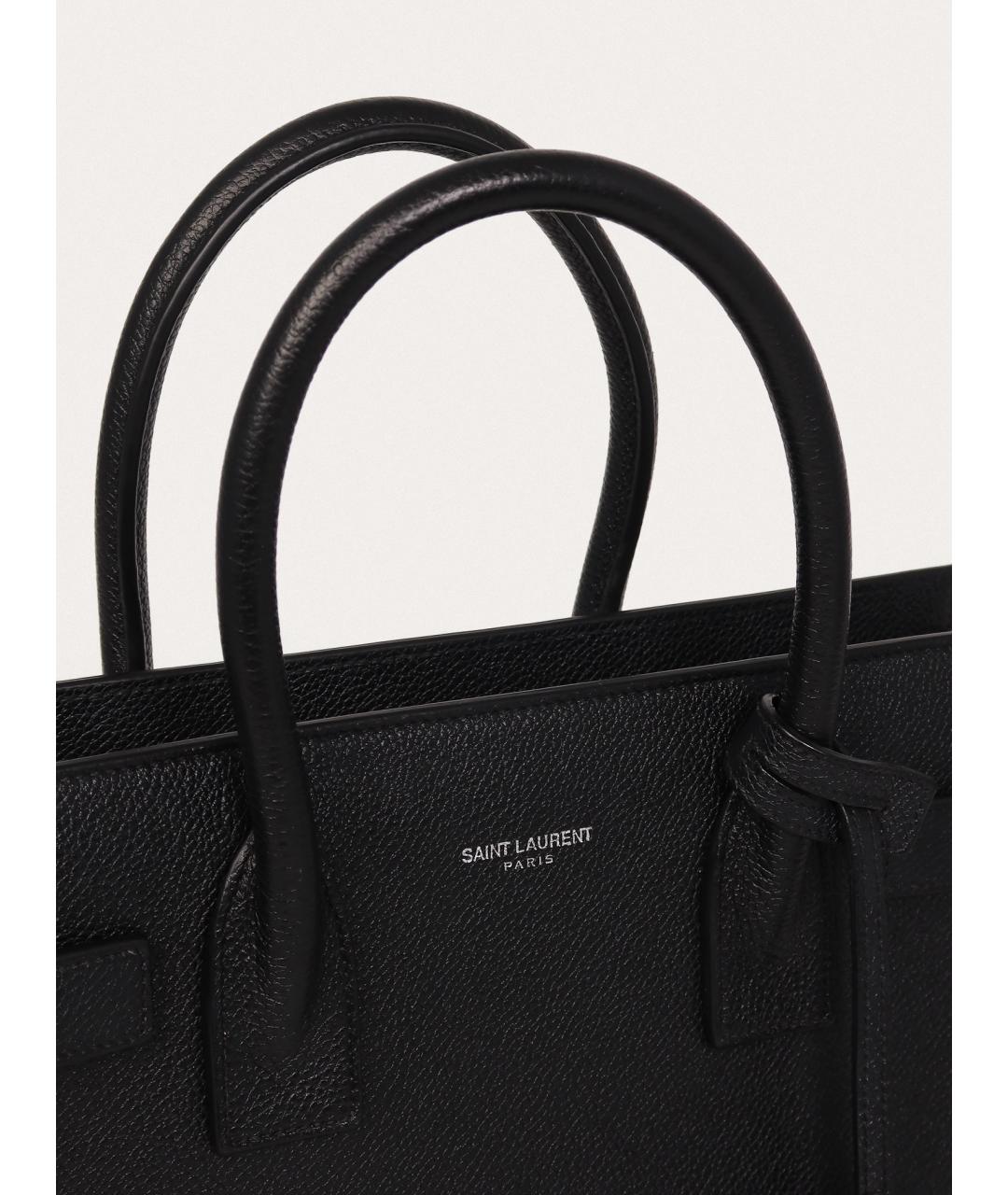 SAINT LAURENT Черная кожаная сумка тоут, фото 7