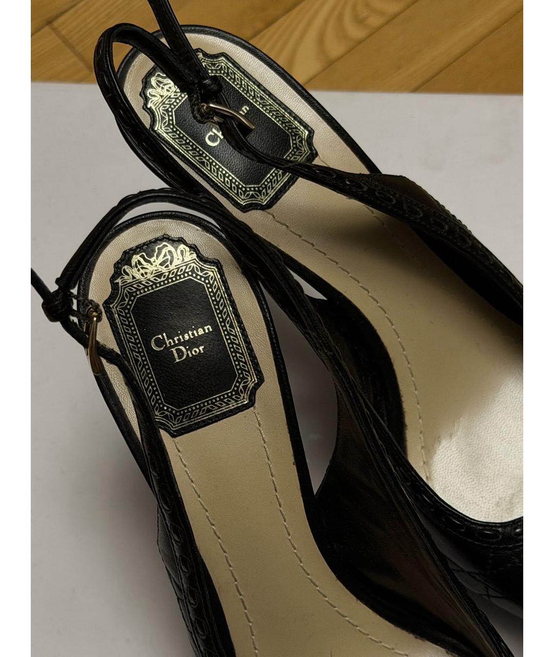 CHRISTIAN DIOR Черные кожаные босоножки, фото 3