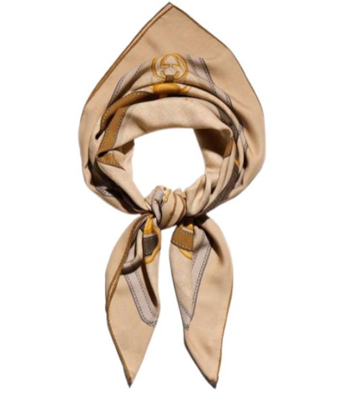 GUCCI Бежевый шелковый платок, фото 2