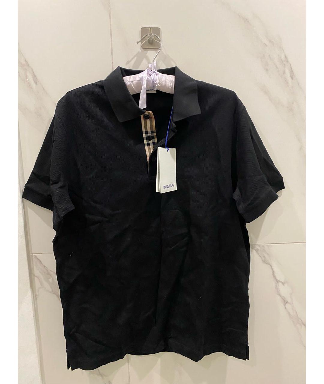 BURBERRY Черное хлопковое поло с коротким рукавом, фото 5