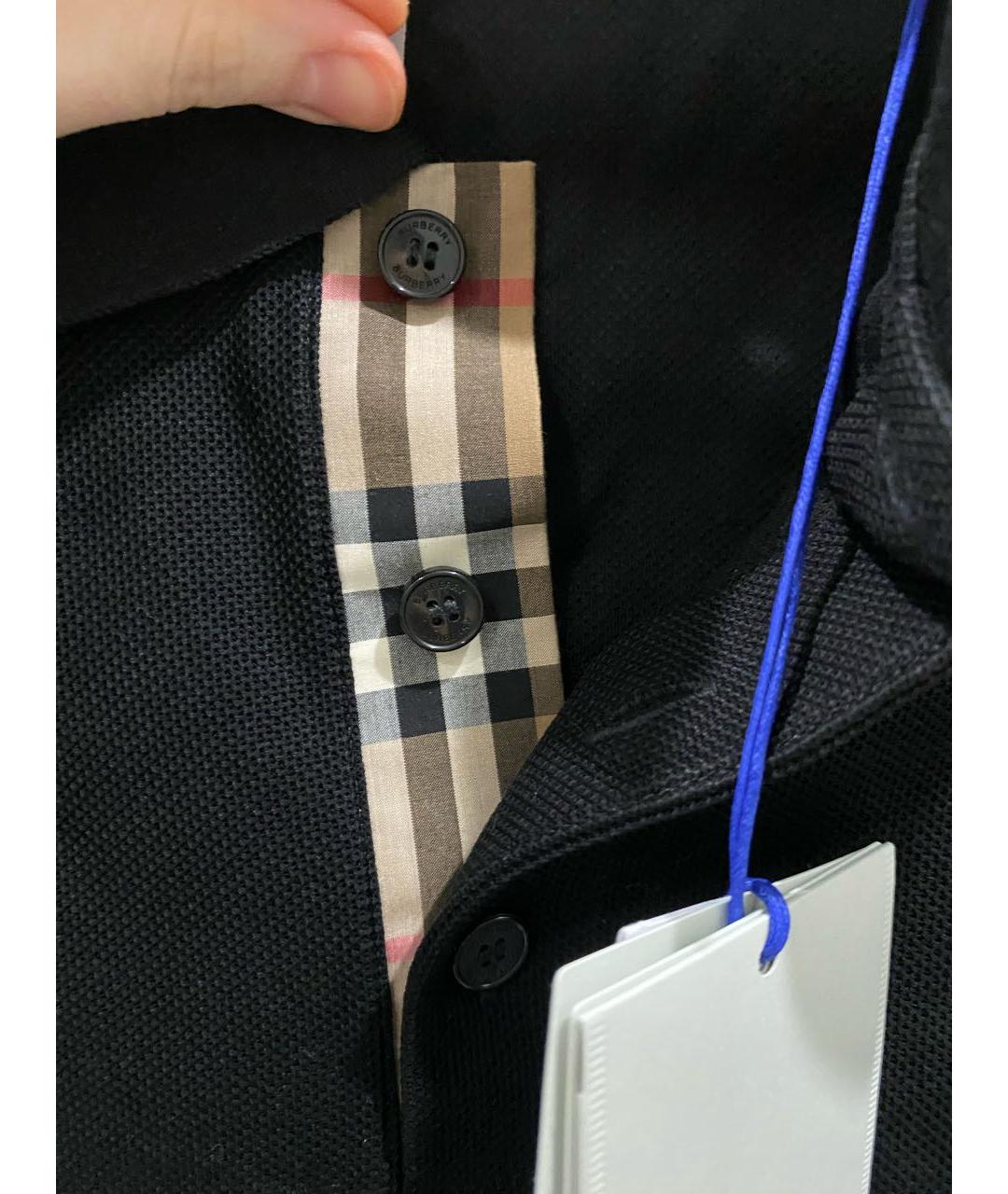 BURBERRY Черное хлопковое поло с коротким рукавом, фото 2