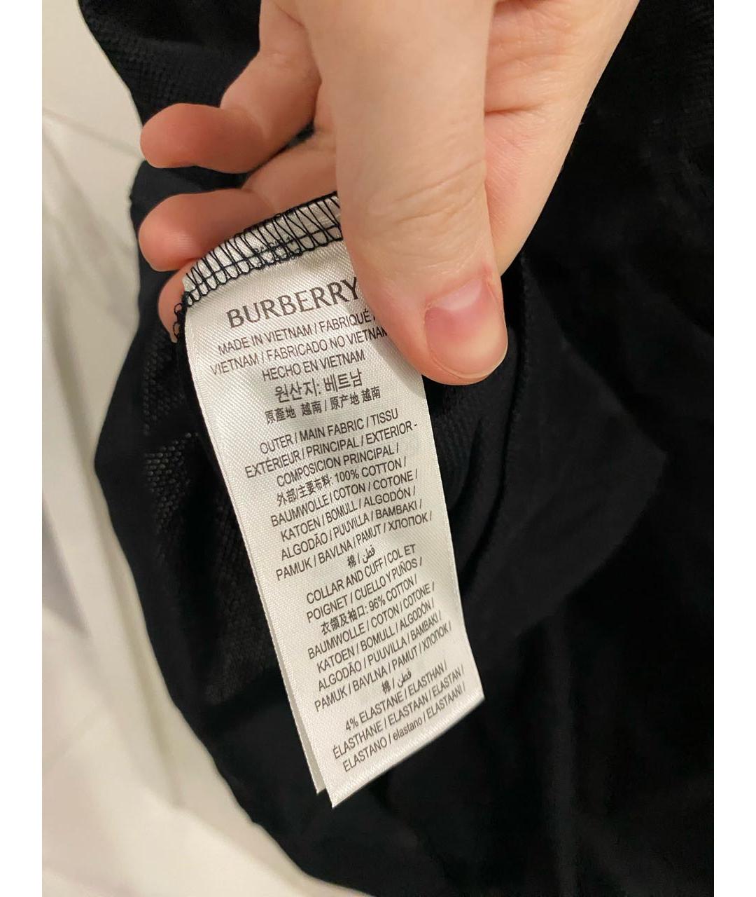 BURBERRY Черное хлопковое поло с коротким рукавом, фото 4