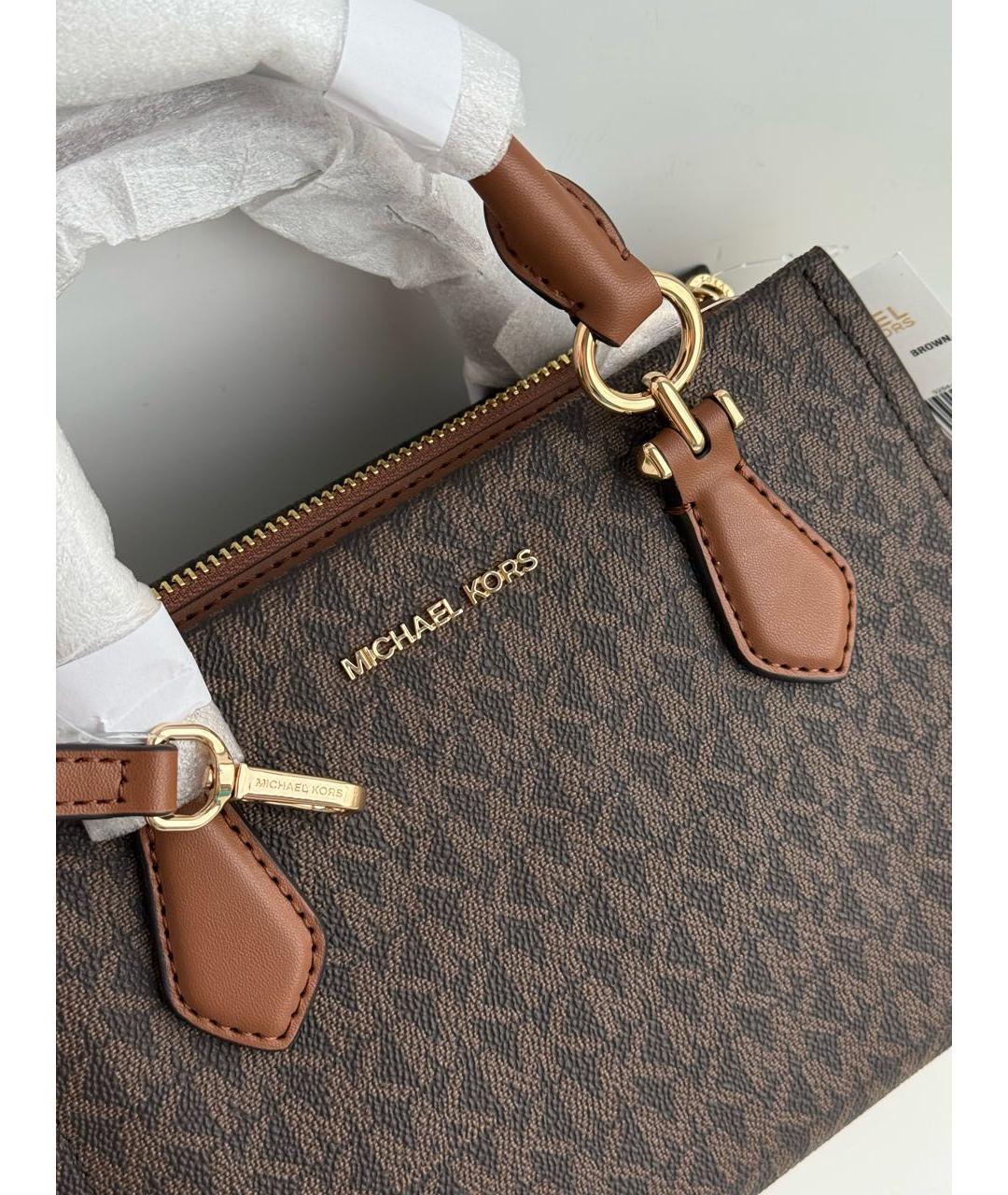 MICHAEL KORS Коричневая сумка с короткими ручками из канвы, фото 6
