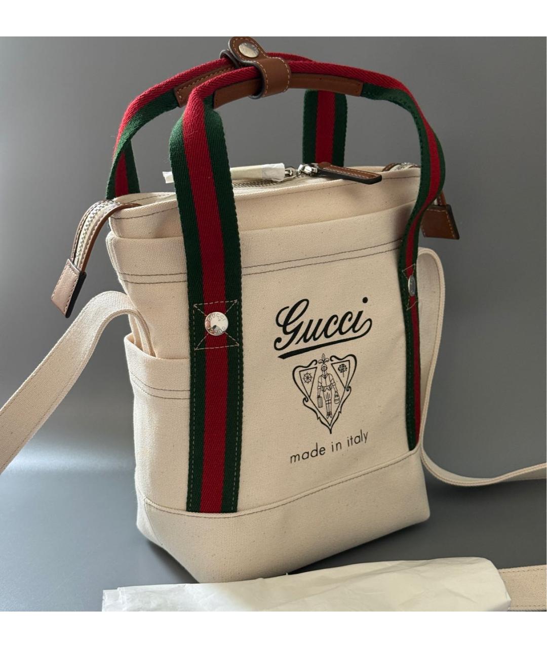 GUCCI Бежевая сумка тоут из канвы, фото 6