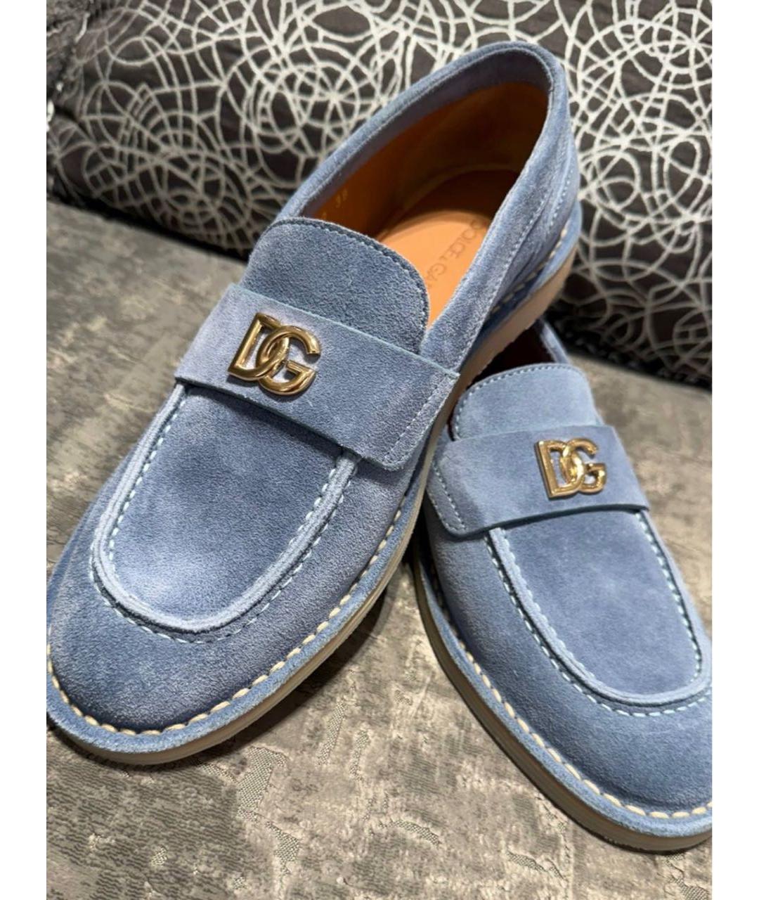 DOLCE&GABBANA Голубые кожаные лоферы, фото 2