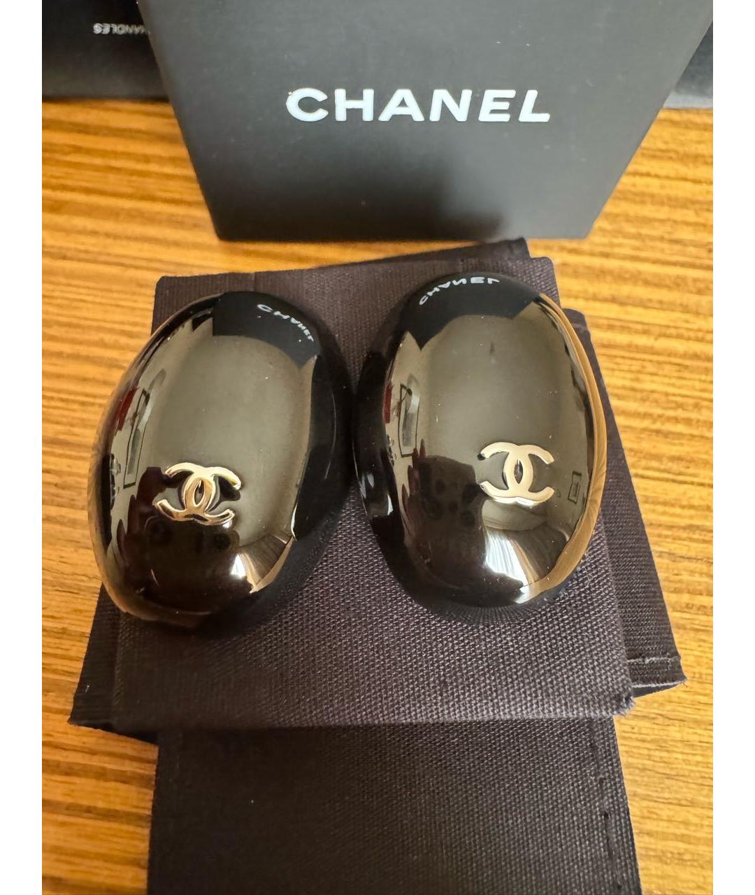 CHANEL Черные металлические серьги, фото 8