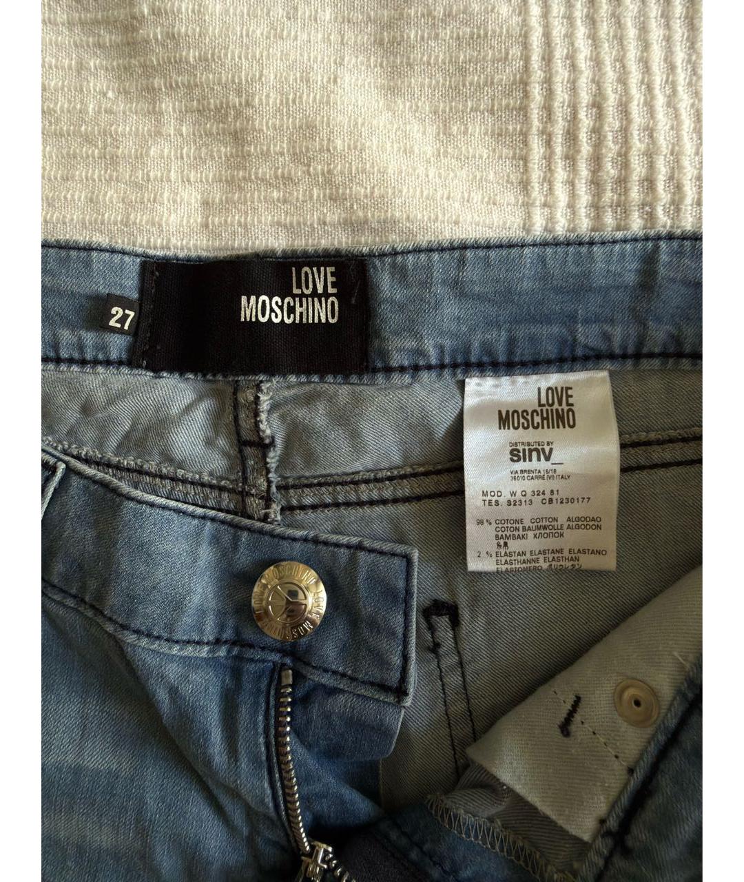 LOVE MOSCHINO Голубые хлопко-эластановые прямые джинсы, фото 7
