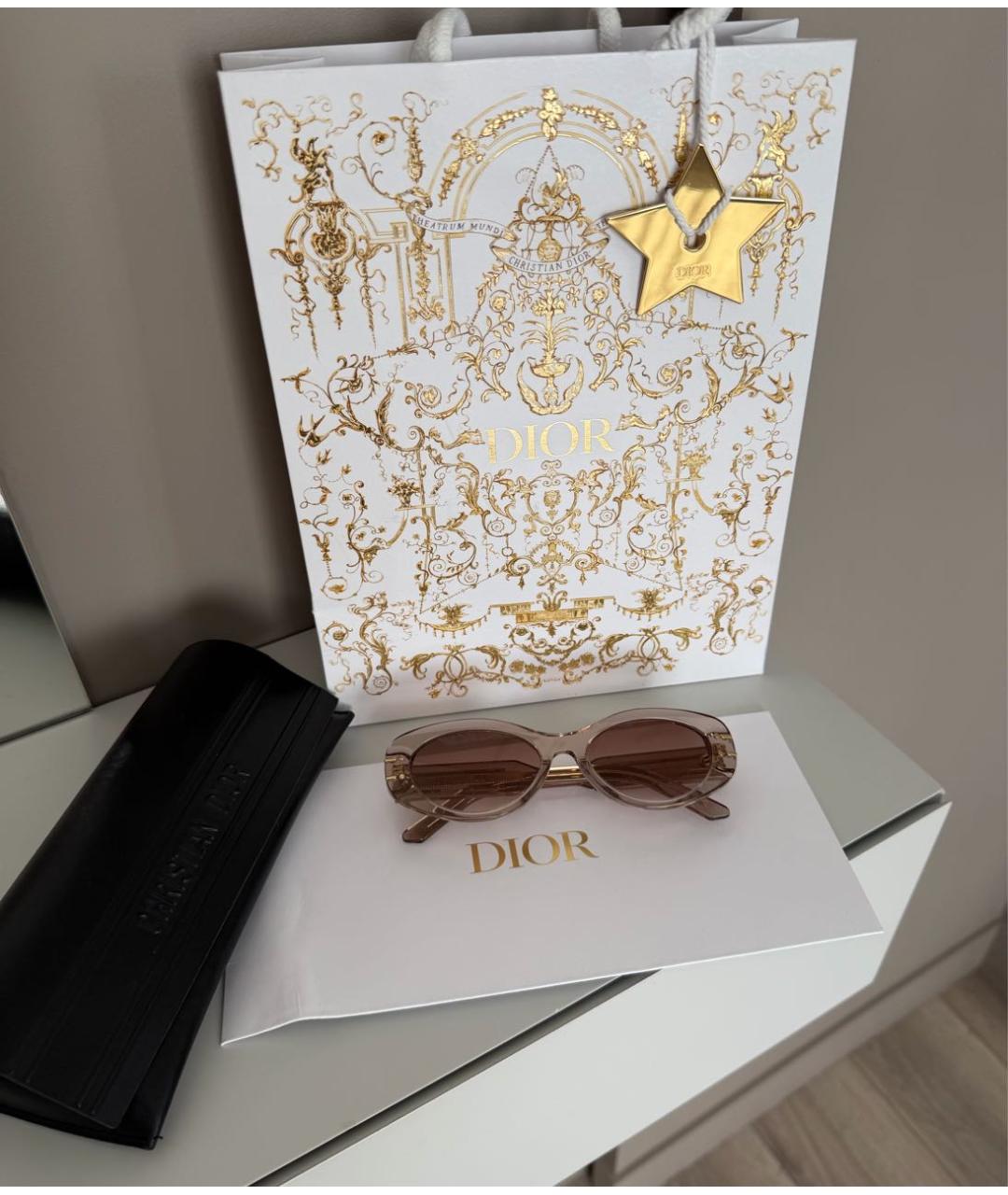 CHRISTIAN DIOR Бежевые пластиковые солнцезащитные очки, фото 4